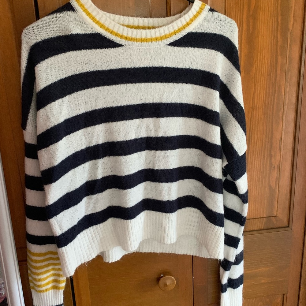 Blue and Gold Striped Cropped Sweater L